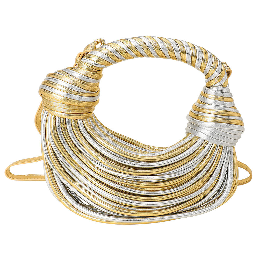 Madeline Love Gold, Silver Faux Leather Contemporary Sculpted Shoulder Handbag - Bags & Wallets - desc