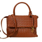 Madeline Love Brown Faux Leather Woven Structured Top Handle Handbag Crossbody Bag - Bags & Wallets - desc