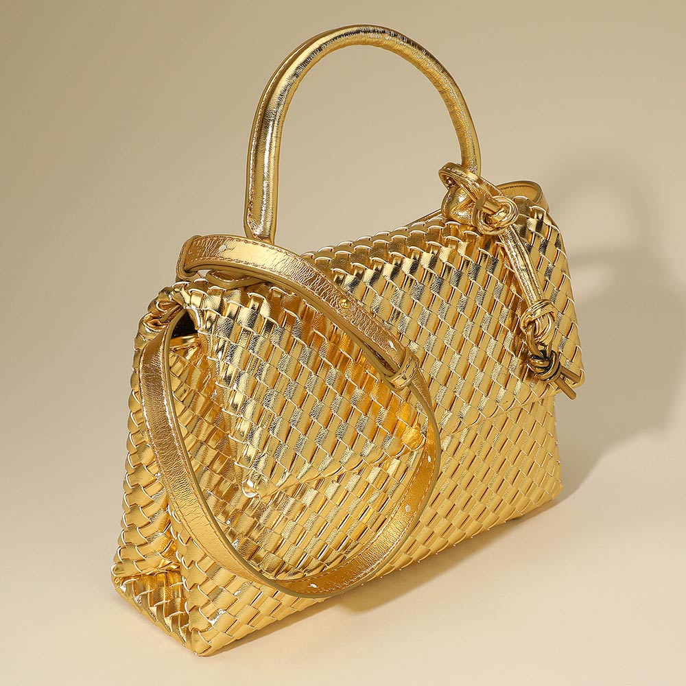 Madeline Love White Faux Leather Woven Structured Top Handle Handbag Crossbody Bag - Bags & Wallets - extra