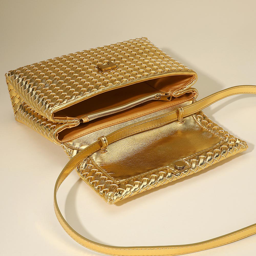 Madeline Love White Faux Leather Woven Structured Top Handle Handbag Crossbody Bag - Bags & Wallets - extra