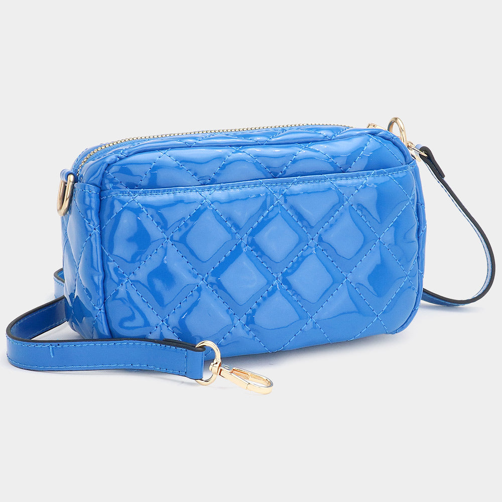 Madeline Love Blue Quilted Solid Rectangle Crossbody Bag - Bags & Wallets