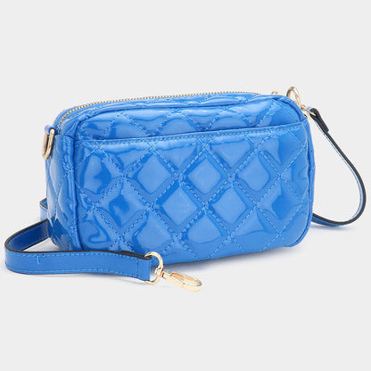 Madeline Love Blue Quilted Solid Rectangle Crossbody Bag - Bags & Wallets