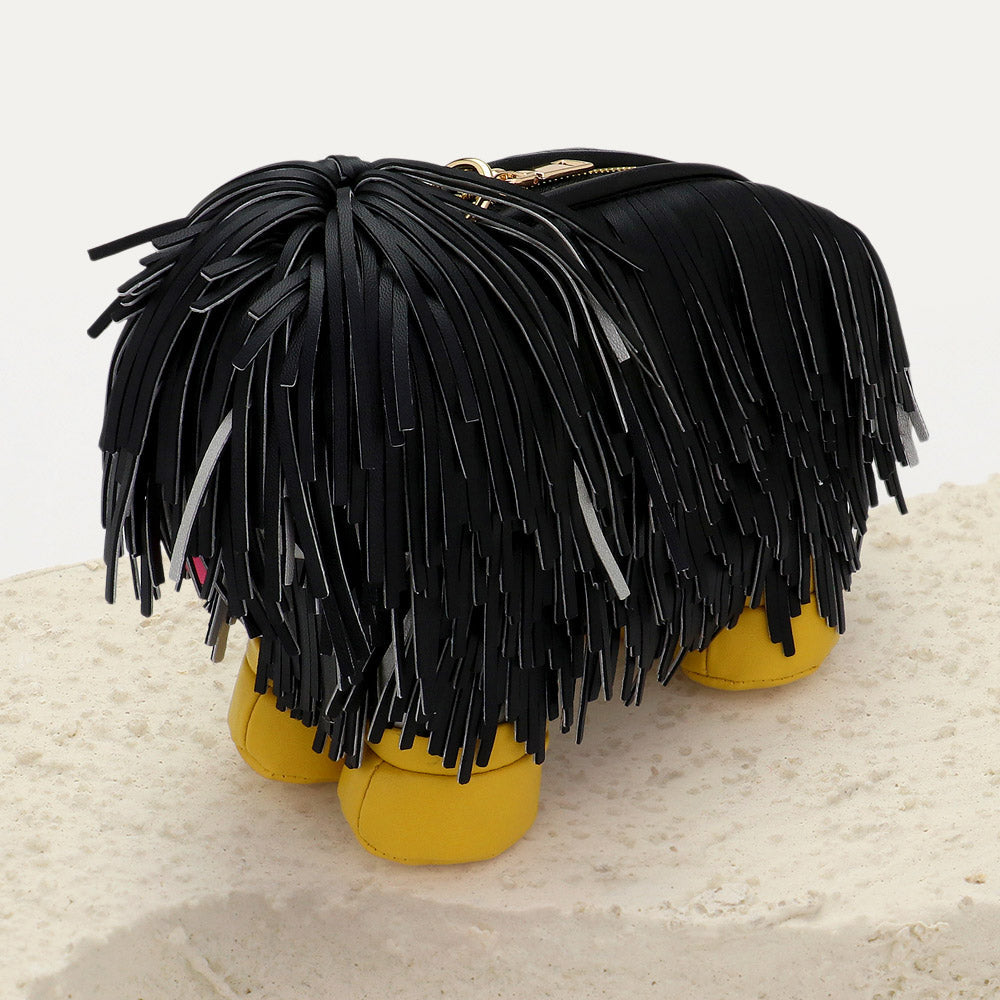 Madeline Love Black Faux Leather Fringe Dog Crossbody Handbag - Bags & Wallets - desc