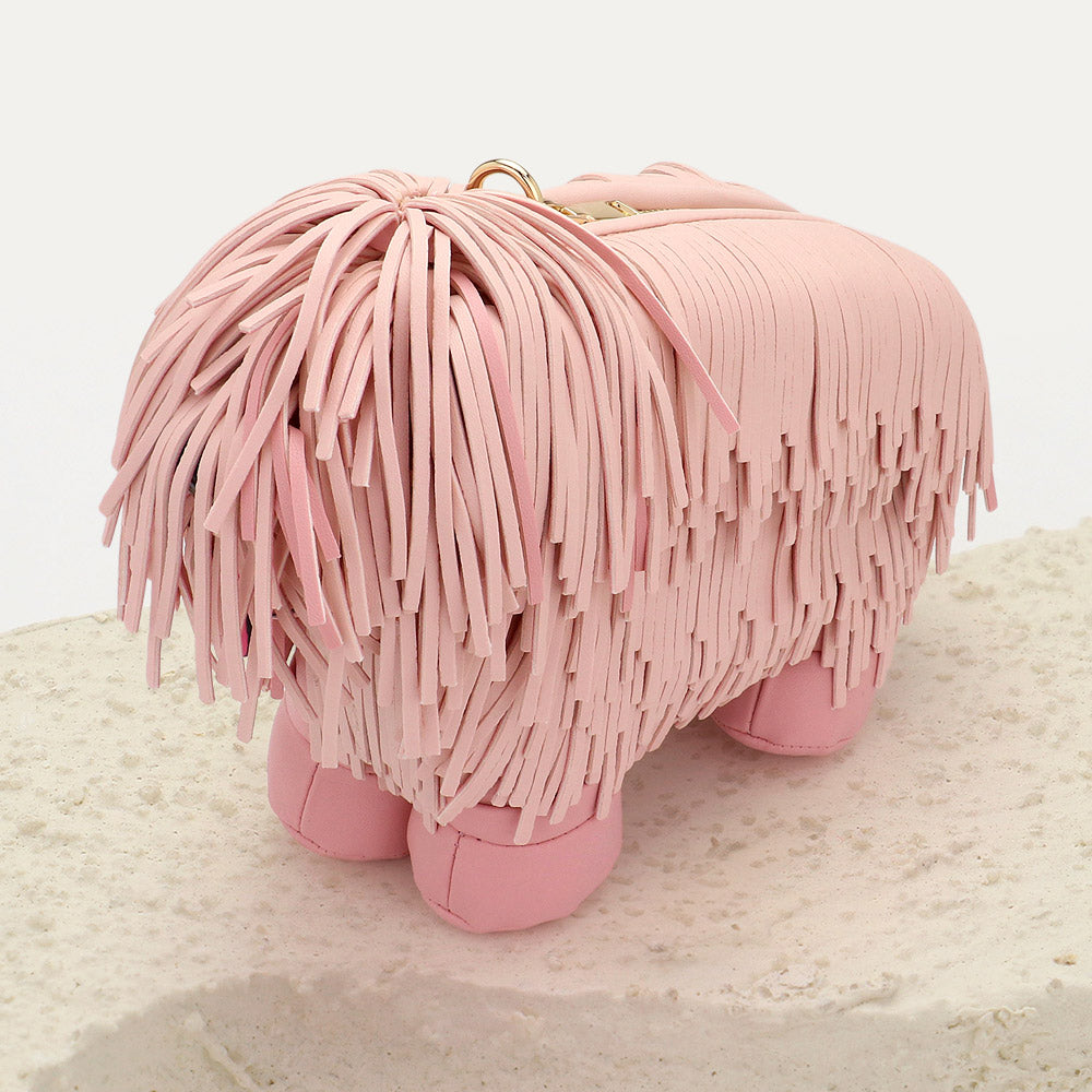 Madeline Love Pink Faux Leather Fringe Dog Crossbody Handbag - Bags & Wallets - desc