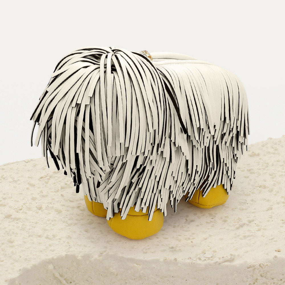 Madeline Love White Faux Leather Fringe Dog Crossbody Handbag - Bags & Wallets - desc