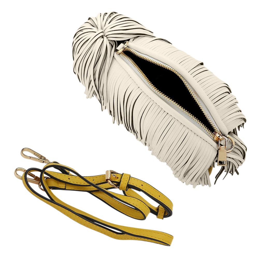Madeline Love White Faux Leather Fringe Dog Crossbody Handbag - Bags & Wallets - extra