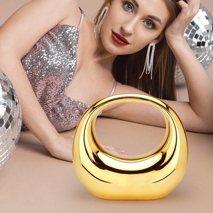 Madeline Love Gold Acrylic Moon Shape Evening Bag / Clutch Bag - Bags & Wallets