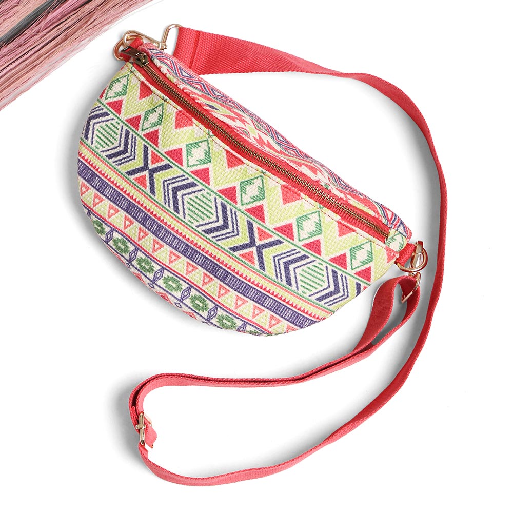 Madeline Love Multi, Red Boho Abstract Pattern Embroidered Crossbody Belt Bag / Sling Bag / Fanny Pack - Bags & Wallets - desc
