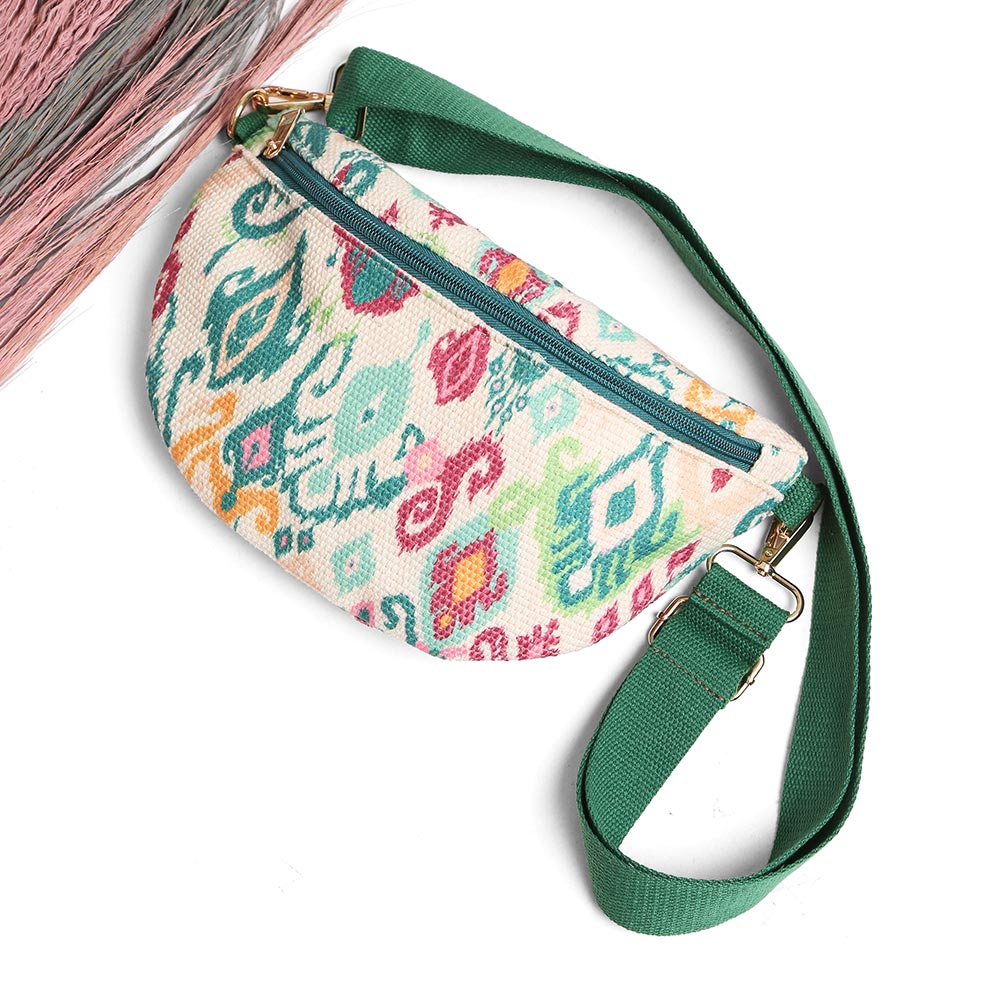 Madeline Love Green, Multi Boho Abstract Pattern Embroidered Crossbody Belt Bag / Sling Bag / Fanny Pack - Bags & Wallets - desc