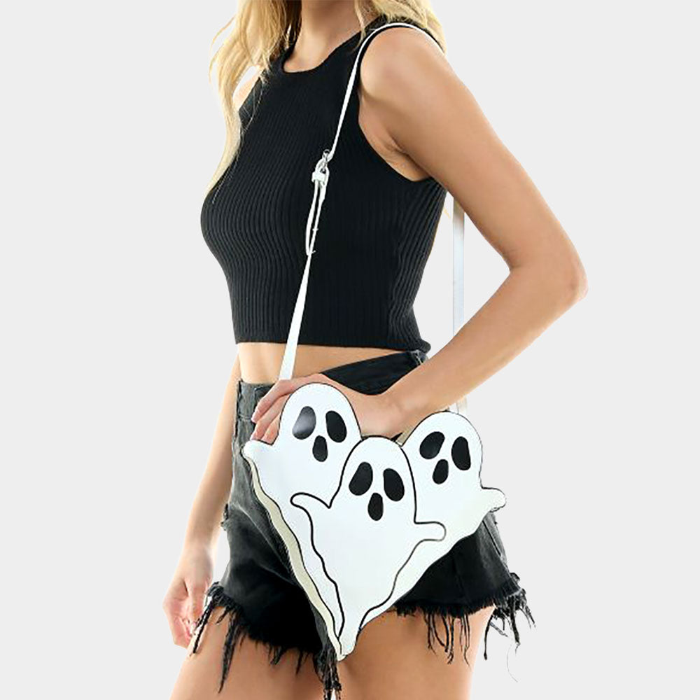 White Triple Ghost Heart Shaped Crossbody Bag