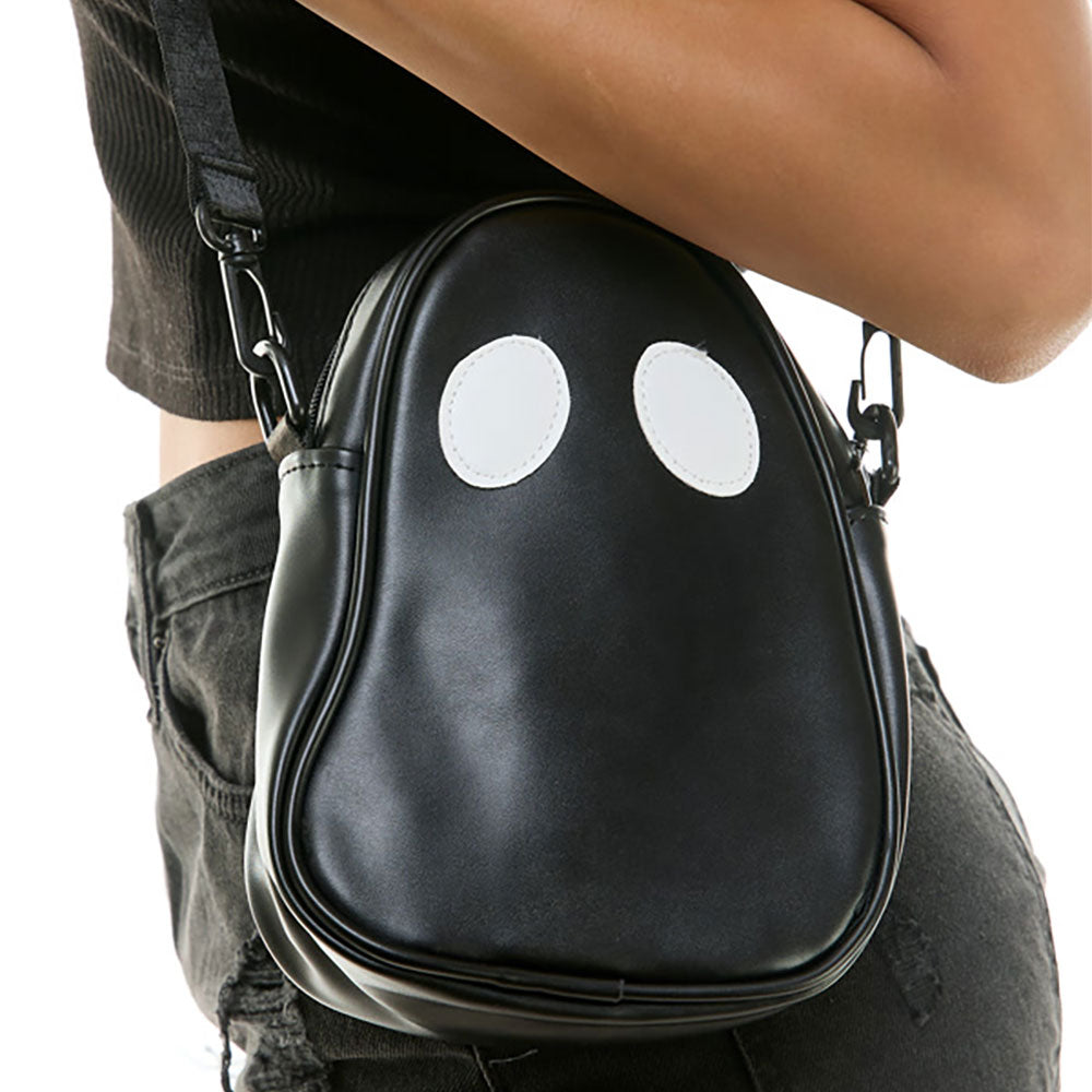 Madeline Love Black Faux Leather Cute Spooky Halloween Ghost Crossbody Bag - Bags & Wallets - extra