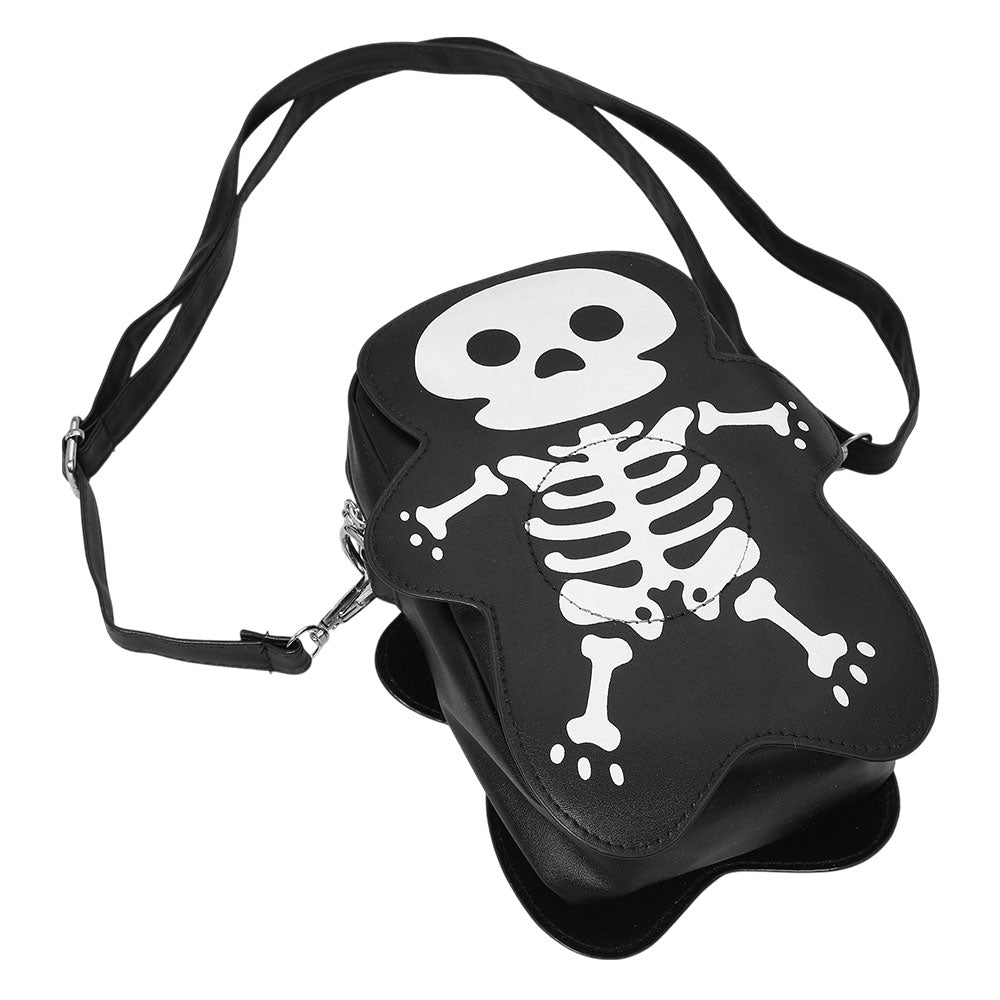 Madeline Love Black Faux Leather Cute Halloween Skeleton Crossbody Bag - Bags & Wallets - desc