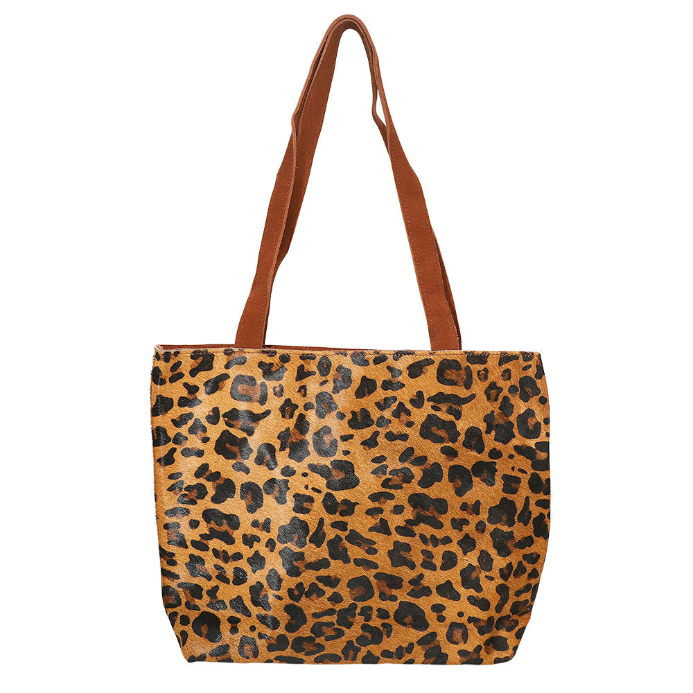 Madeline Love Leopard Genuine Calf Hair Leopard Pattern Print Shoulder Tote Bag - Bags & Wallets - desc