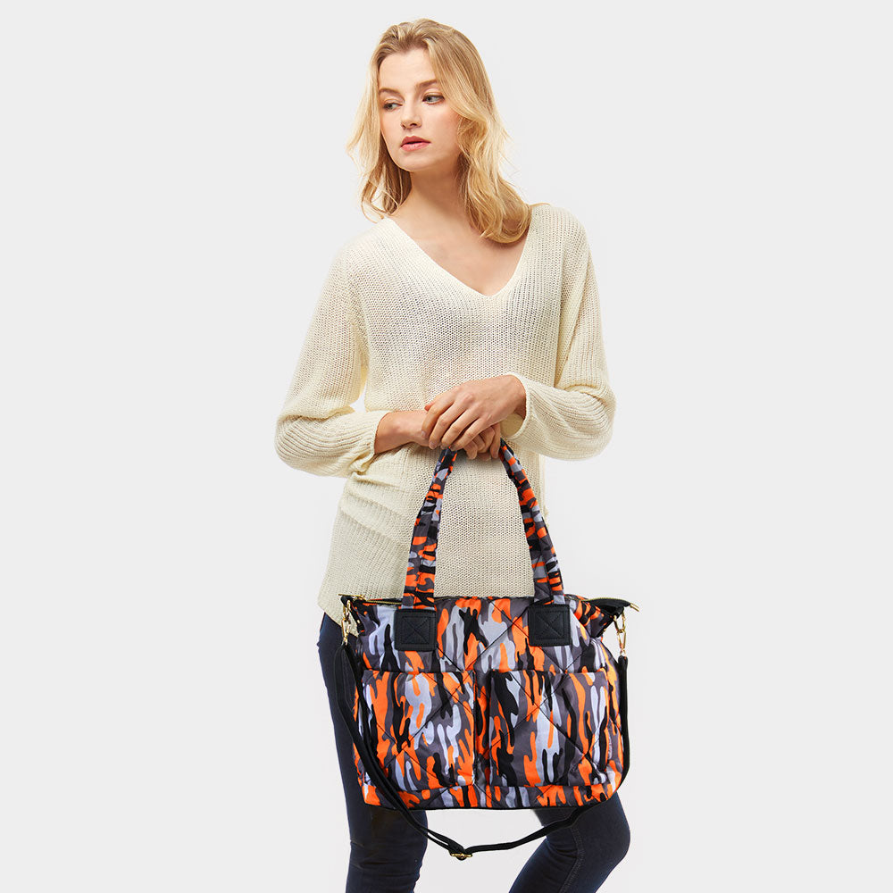 Madeline Love Orange Camo Puffer Tote Bag - Bags & Wallets
