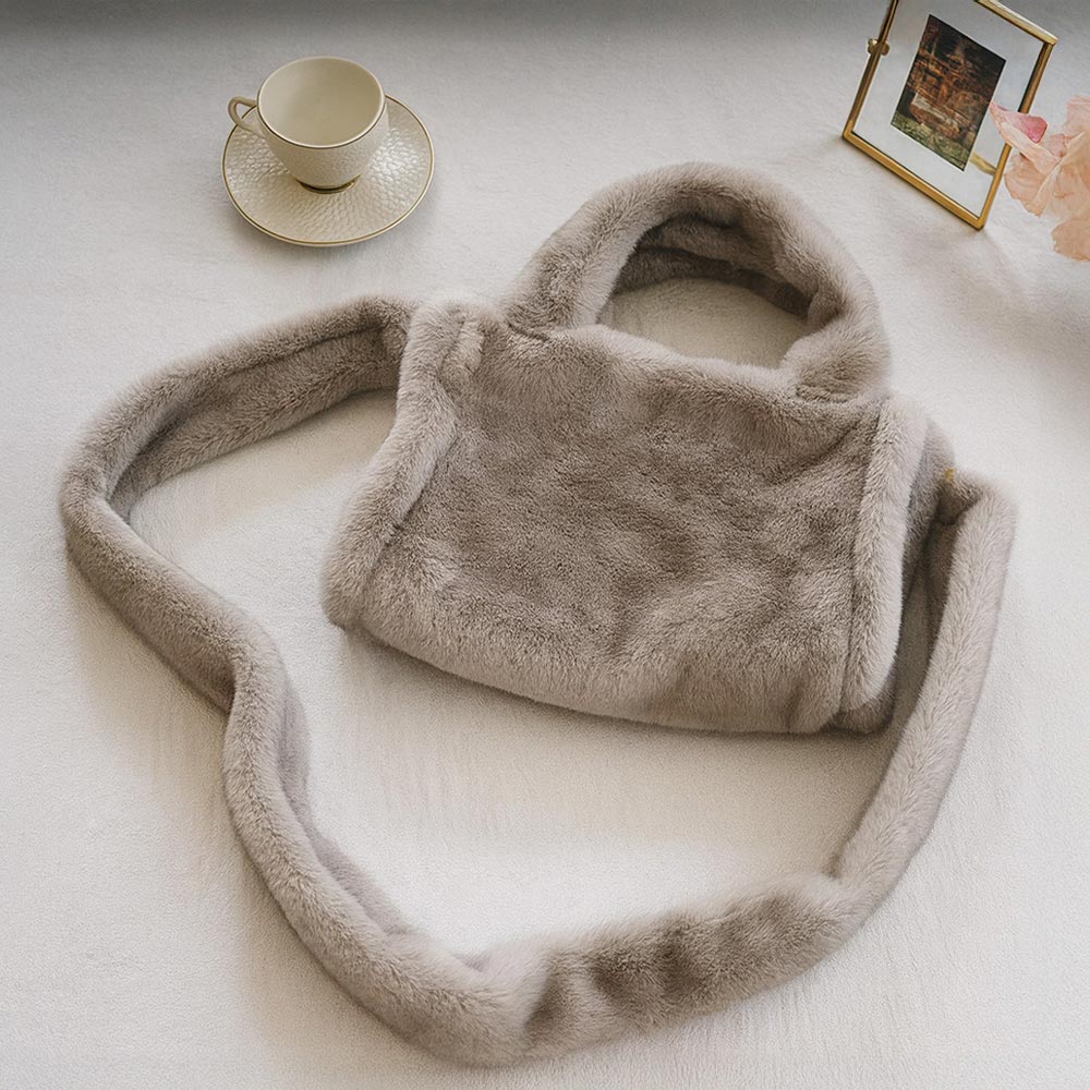 Madeline Love Gray Soft Stylish Plush Tote Crossbody Shoulder Bag - Bags & Wallets