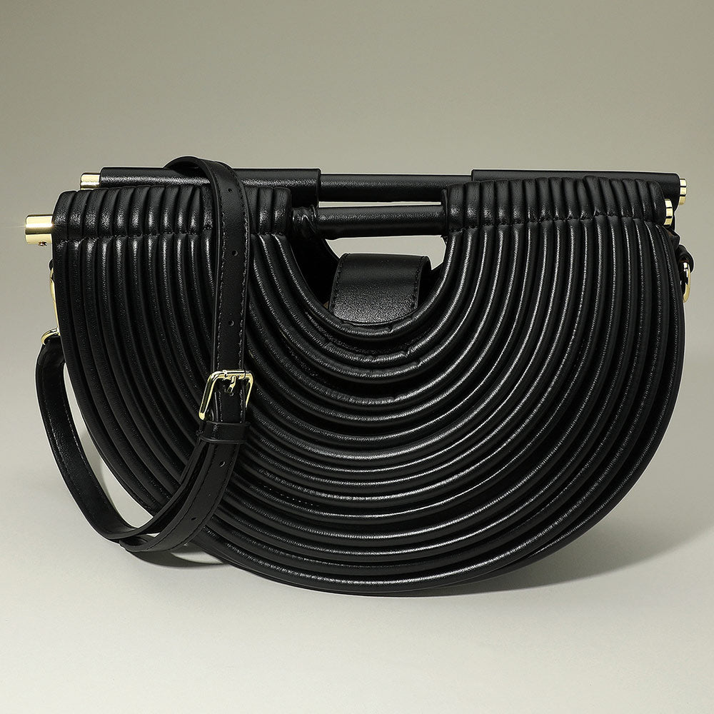 Madeline Love Black Faux Leather Unique Half Moon Structured Handbag Crossbody Bag - Bags & Wallets