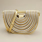 Madeline Love Gold, Silver Faux Leather Unique Half Moon Structured Handbag Crossbody Bag - Bags & Wallets