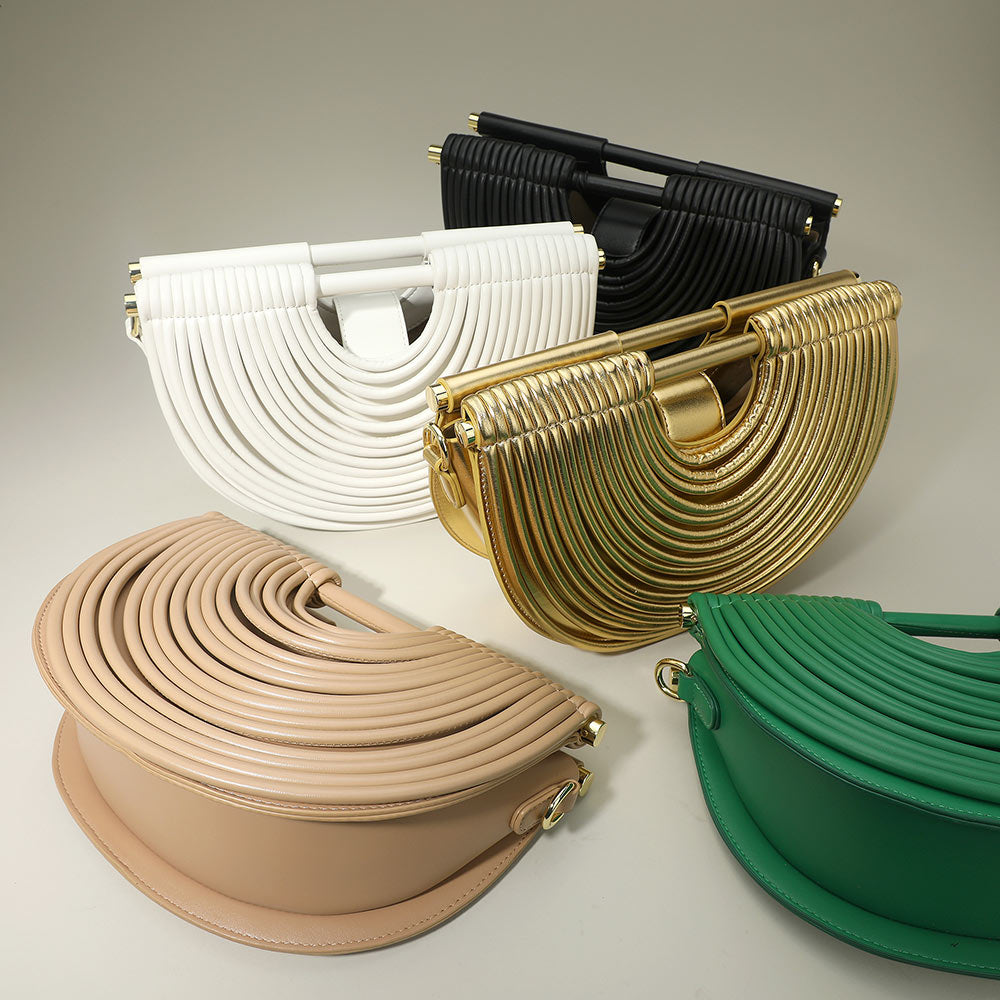 Madeline Love Gold, Silver Faux Leather Unique Half Moon Structured Handbag Crossbody Bag - Bags & Wallets - extra