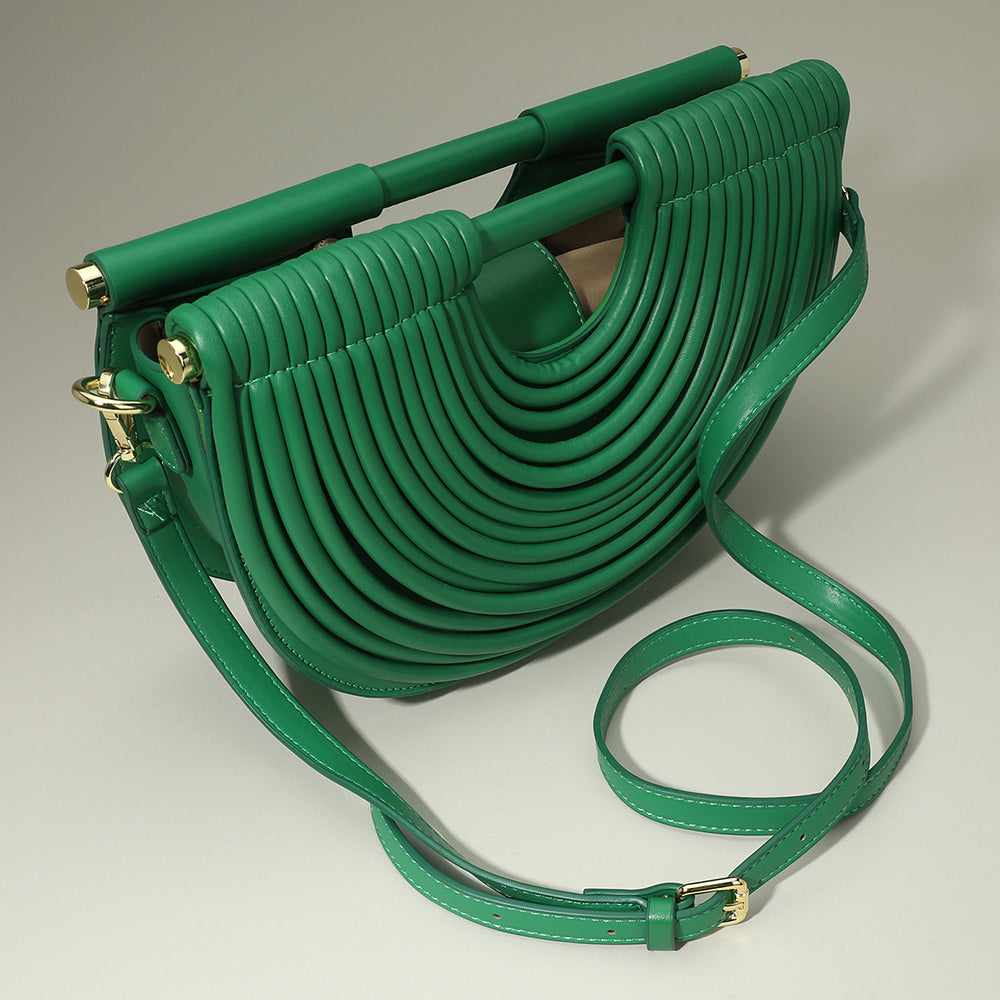 Madeline Love Gold Faux Leather Unique Half Moon Structured Handbag Crossbody Bag - Bags & Wallets - extra