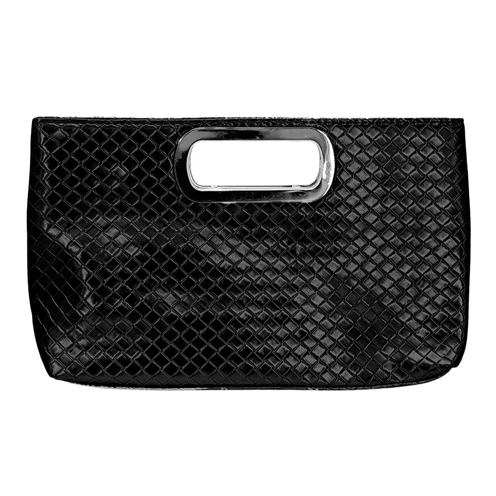 Madeline Love Black Faux Leather Braided Evening Clutch Crossbody Bag - Bags & Wallets - desc