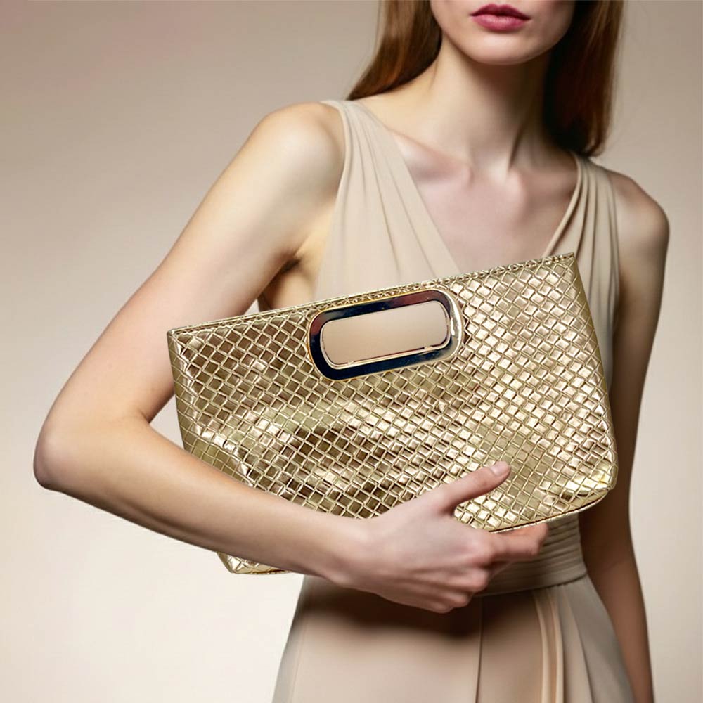 Madeline Love Gold Faux Leather Braided Evening Clutch Crossbody Bag - Bags & Wallets