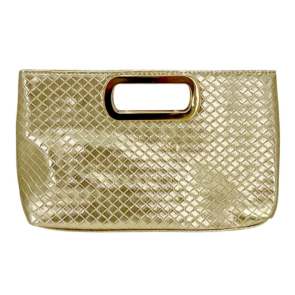 Madeline Love Gold Faux Leather Braided Evening Clutch Crossbody Bag - Bags & Wallets - desc
