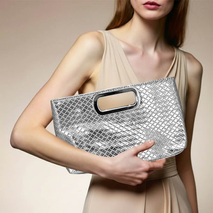 Madeline Love Silver Faux Leather Braided Evening Clutch Crossbody Bag - Bags & Wallets