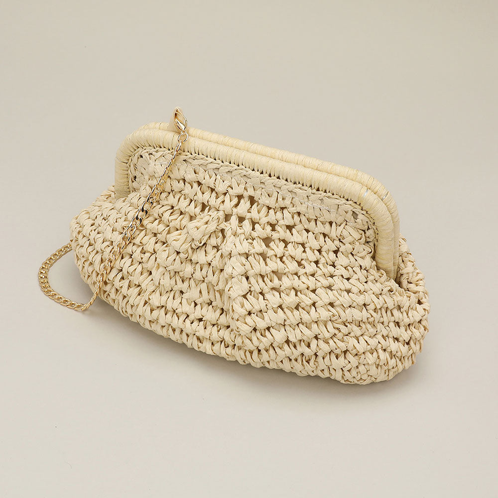 Madeline Love Beige Weave Dumpling Hand Bag / Clutch / Crossbody Bag - Bags & Wallets