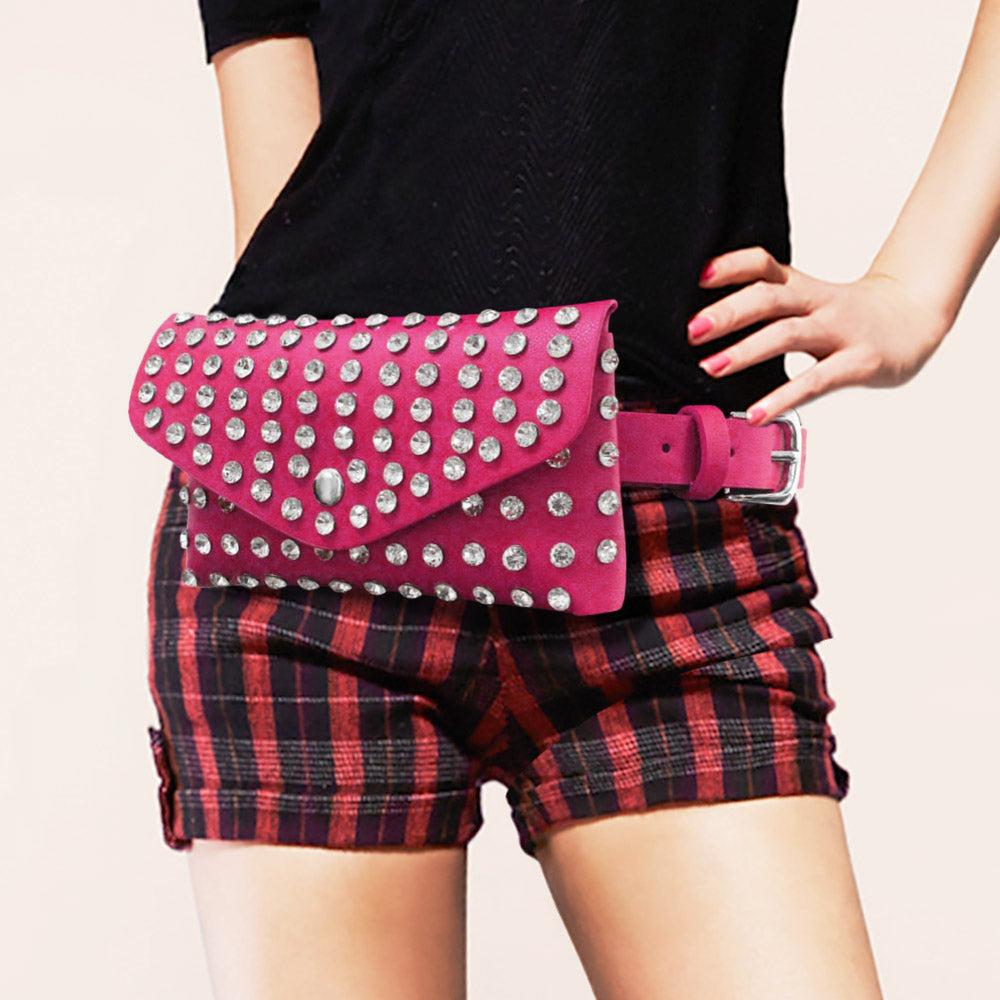 Madeline Love Pink Studded Faux Leather Fanny Pack / Belt / Clutch Bag - Bags & Wallets