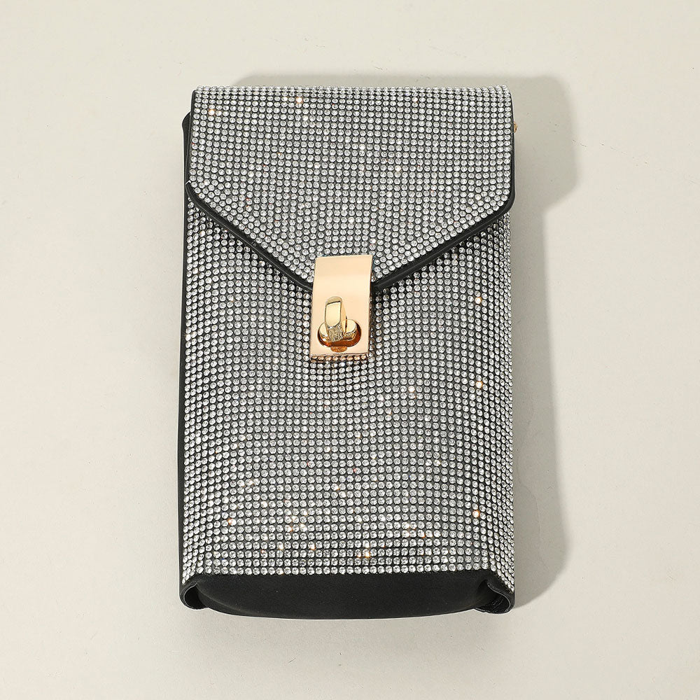 Madeline Love Clear, Gold Bling Studded Rectangle Flap Crossbody Cellphone Bag - Bags & Wallets