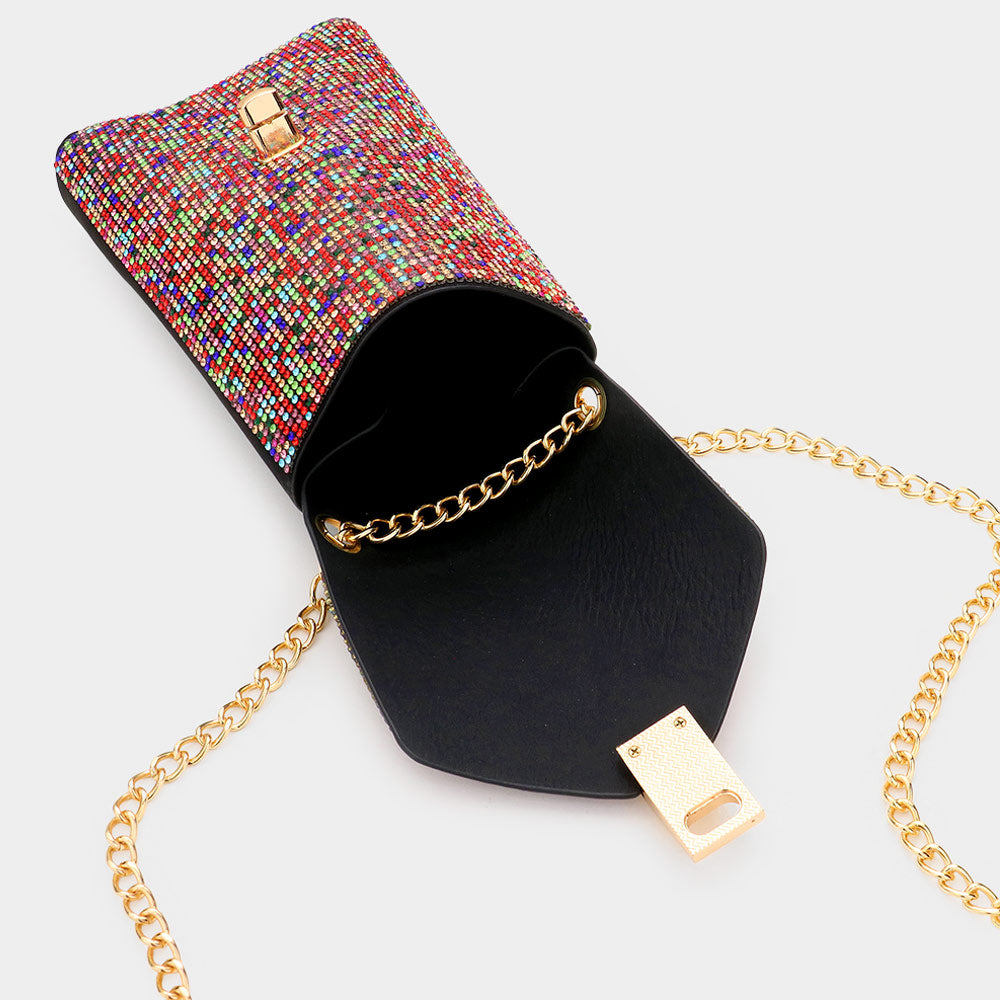 Madeline Love Clear, Gold Bling Studded Rectangle Flap Crossbody Cellphone Bag - Bags & Wallets - extra
