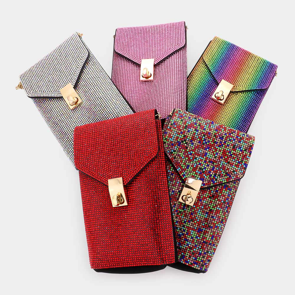 Madeline Love Clear, Gold Bling Studded Rectangle Flap Crossbody Cellphone Bag - Bags & Wallets - extra