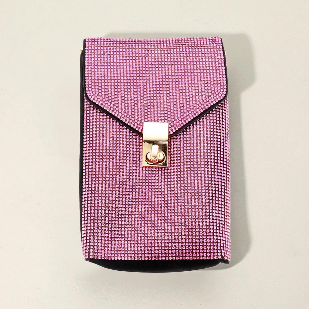 Madeline Love Gold, Pink Bling Studded Rectangle Flap Crossbody Cellphone Bag - Bags & Wallets