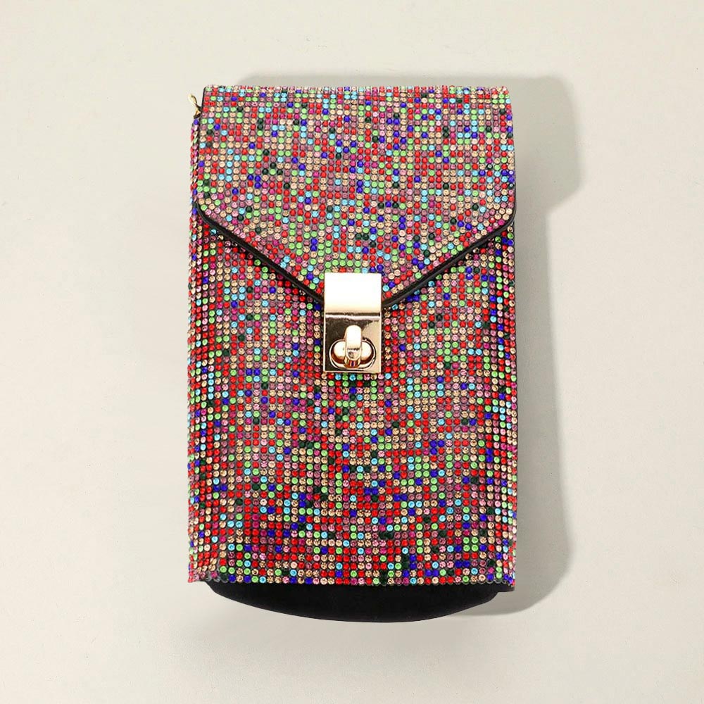 Madeline Love Light, Multi Bling Studded Rectangle Flap Crossbody Cellphone Bag - Bags & Wallets