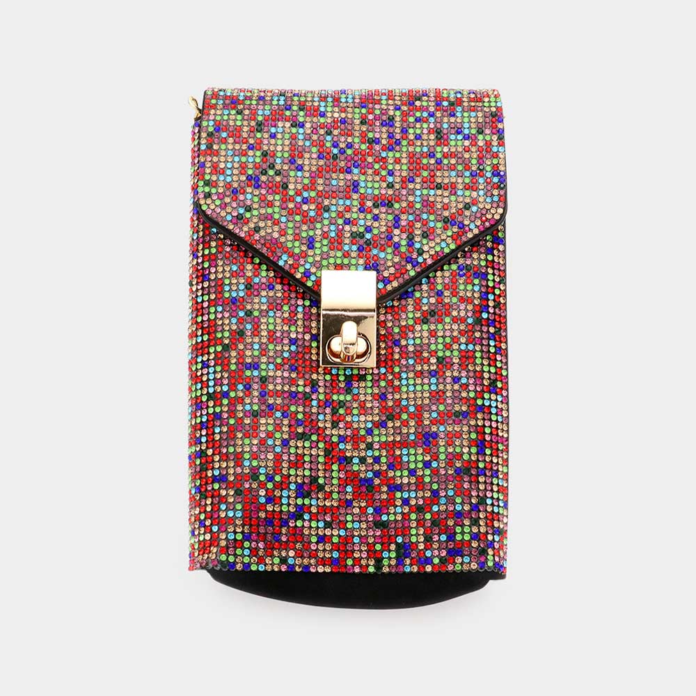 Madeline Love Light, Multi Bling Studded Rectangle Flap Crossbody Cellphone Bag - Bags & Wallets - extra