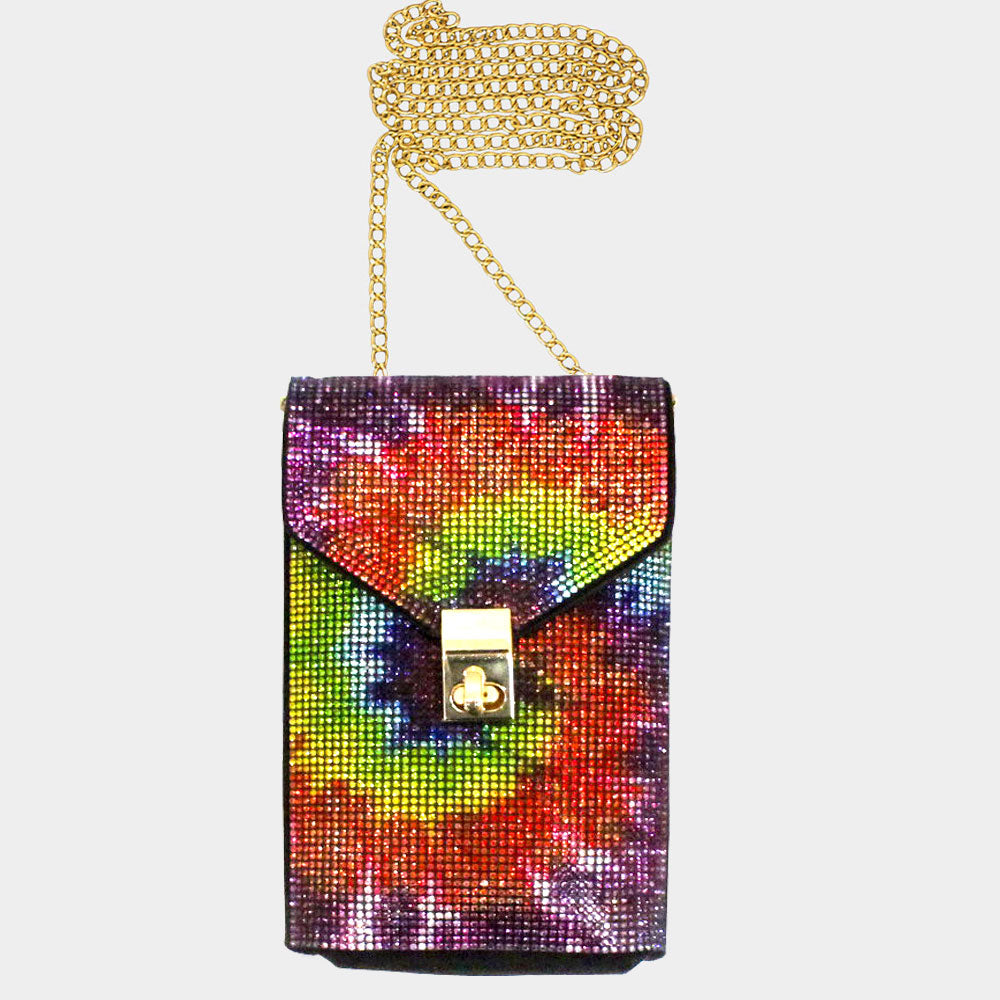 Madeline Love Dark, Multi Tie Dye Bling Rectangle Crossbody Cellphone Bag - Bags & Wallets