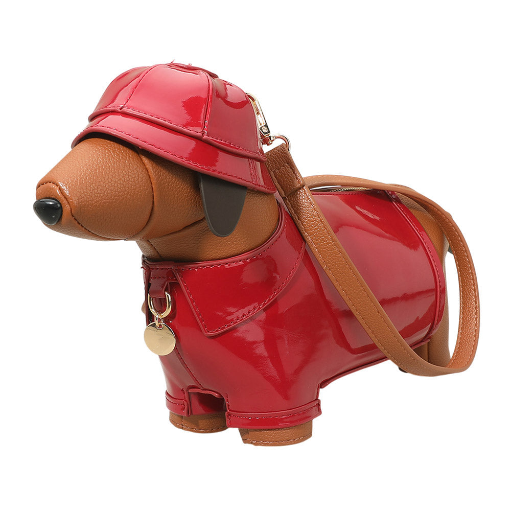 Madeline Love Red Faux Leather Raincoat Puppy Crossbody Bag - Bags & Wallets - desc