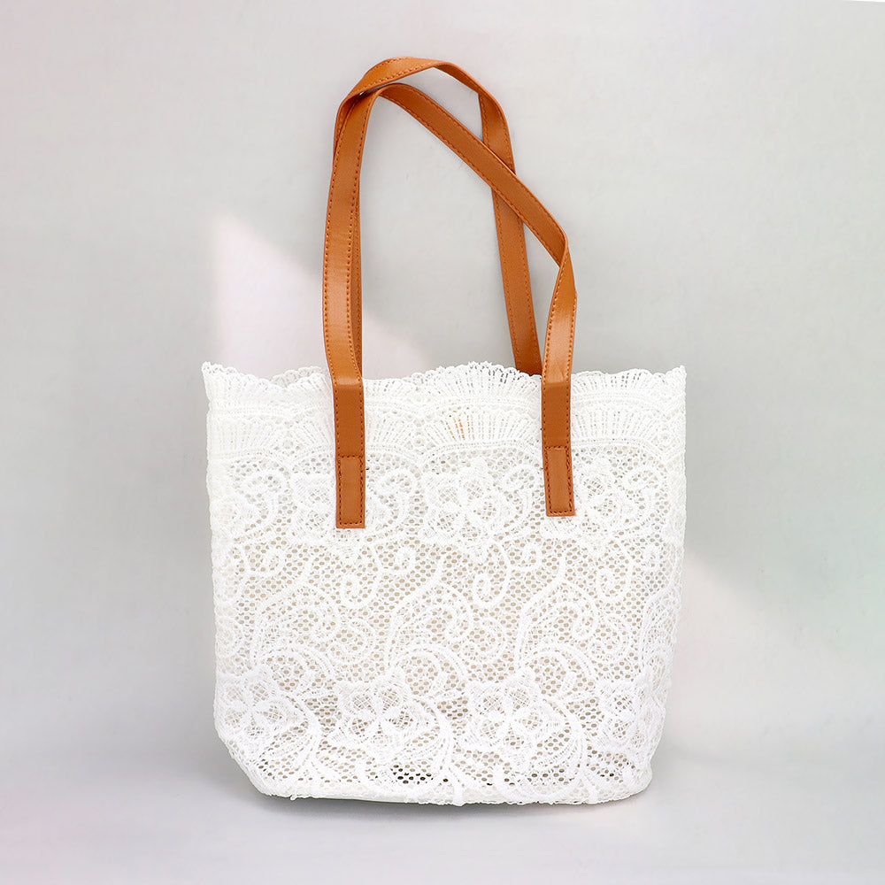 Madeline Love White Flower Lace Tote Bag / Shoulder Bag - Bags & Wallets