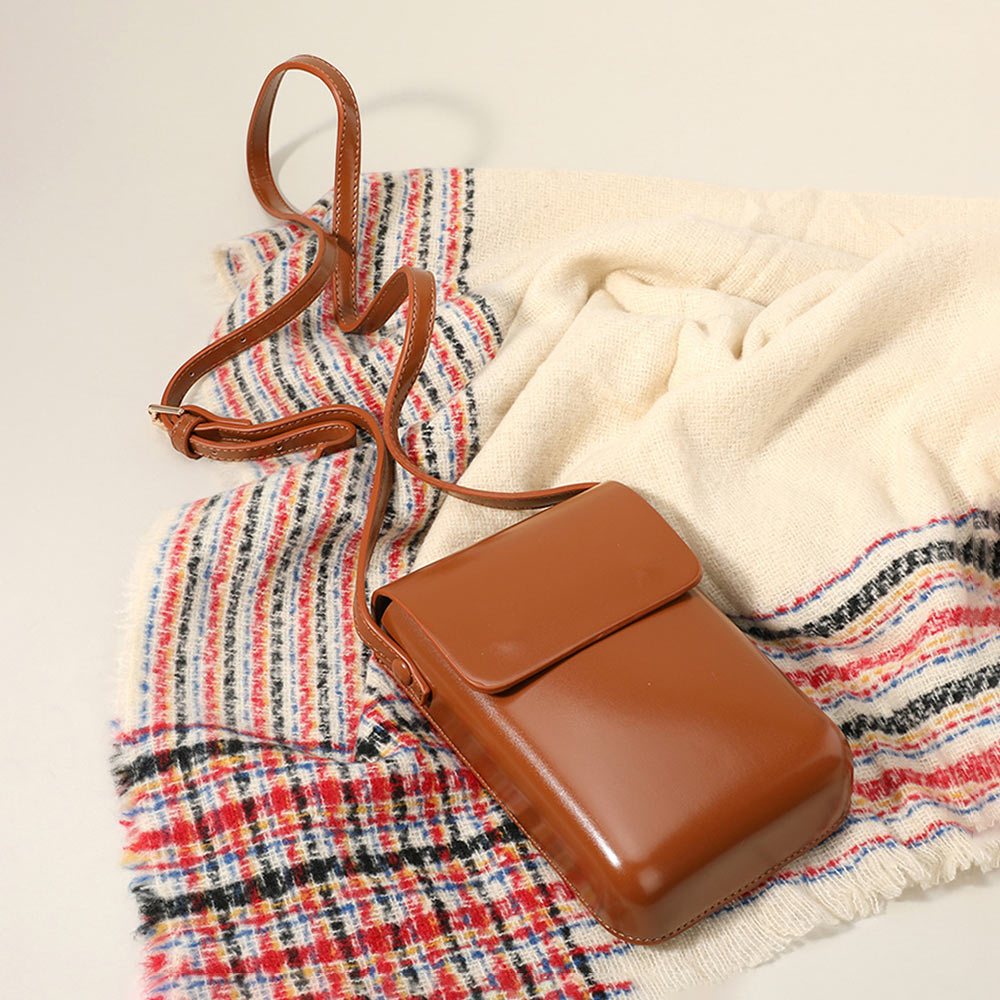 Madeline Love Brown Solid Faux Leather Small Crossbody Bag / Phone Pouch Bag - Bags & Wallets