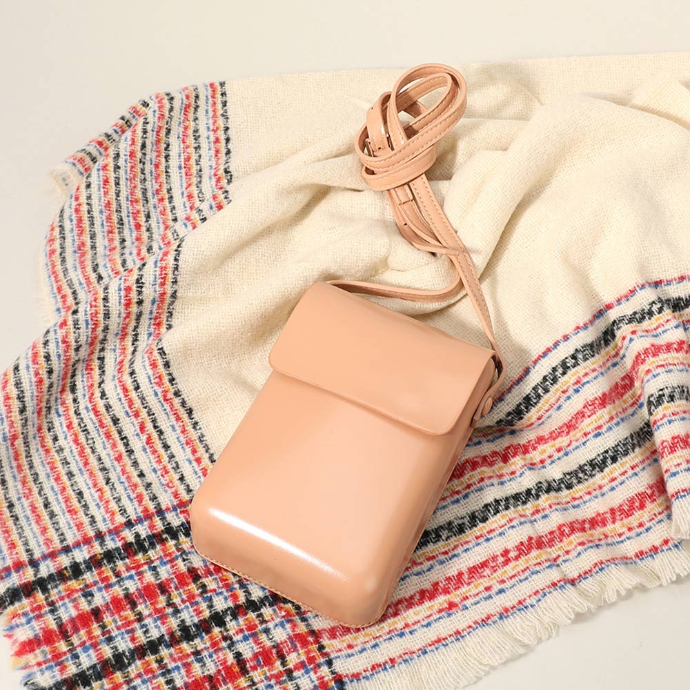 Madeline Love Peach Solid Faux Leather Small Crossbody Bag / Phone Pouch Bag - Bags & Wallets