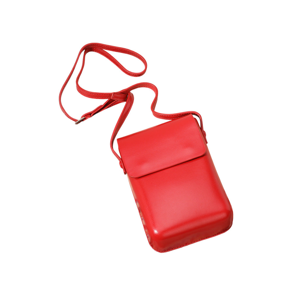 Madeline Love Red Solid Faux Leather Small Crossbody Bag / Phone Pouch Bag - Bags & Wallets - desc