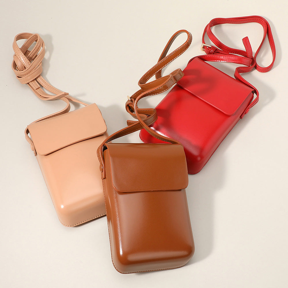 Madeline Love Red Solid Faux Leather Small Crossbody Bag / Phone Pouch Bag - Bags & Wallets - extra