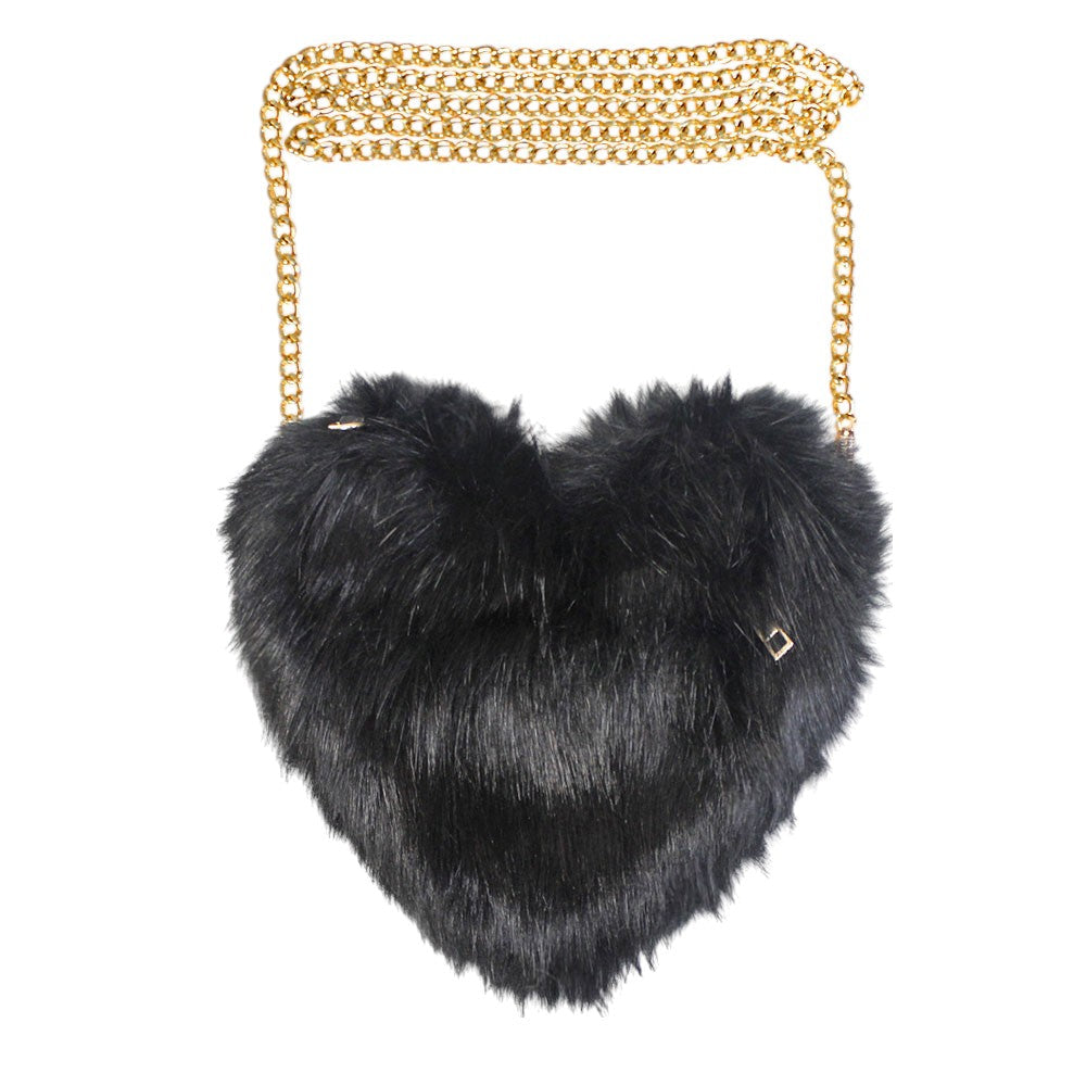 Faux Fur Heart Crossbody Bag, This high quality evening Crossbody is both unique and stylish. perfect for money, credit cards, keys or coins, comes with a wristlet for easy carrying, light and simple. Look like the ultimate fashionista carrying this trendy Faux Fur Tote Crossbody Bag!