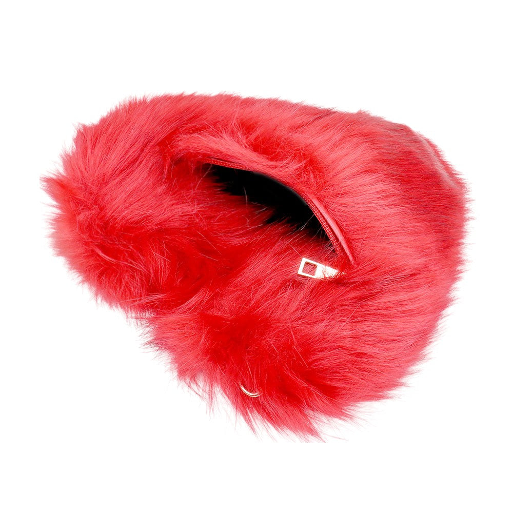 Faux Fur Heart Crossbody Bag, This high quality evening Crossbody is both unique and stylish. perfect for money, credit cards, keys or coins, comes with a wristlet for easy carrying, light and simple. Look like the ultimate fashionista carrying this trendy Faux Fur Tote Crossbody Bag!