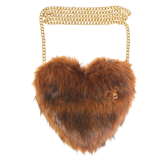 Faux Fur Heart Crossbody Bag, This high quality evening Crossbody is both unique and stylish. perfect for money, credit cards, keys or coins, comes with a wristlet for easy carrying, light and simple. Look like the ultimate fashionista carrying this trendy Faux Fur Tote Crossbody Bag!