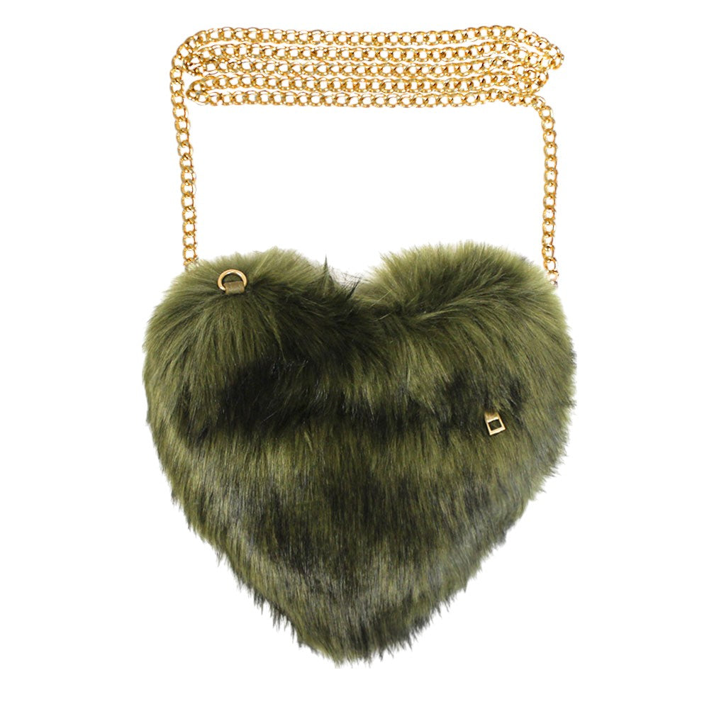 Faux Fur Heart Crossbody Bag, This high quality evening Crossbody is both unique and stylish. perfect for money, credit cards, keys or coins, comes with a wristlet for easy carrying, light and simple. Look like the ultimate fashionista carrying this trendy Faux Fur Tote Crossbody Bag!