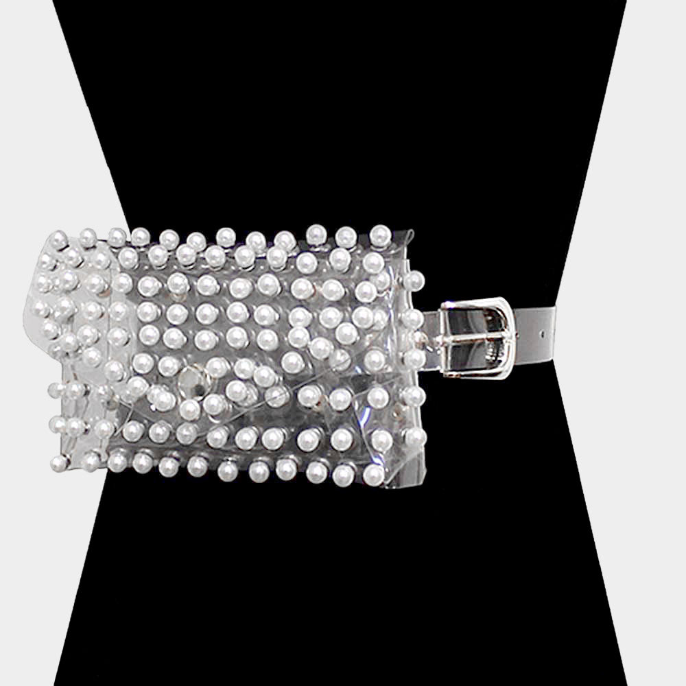 Madeline Love Gold Pearl Transparent Fanny Pack / Belt / Clutch Bag - Bags & Wallets - desc