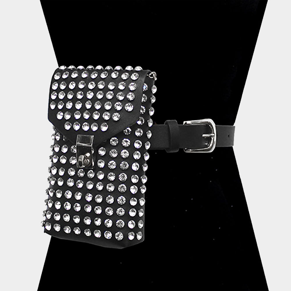 Madeline Love Black Round Stone Faux Leather Fanny Pack / Belt / Crossbody Bag - Bags & Wallets