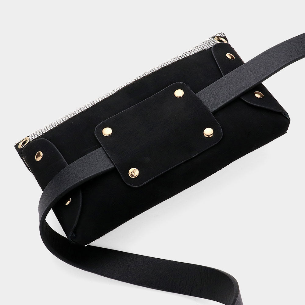 Madeline Love Gold, Multi Bling Studded Envelope Belt Bag / Crossbody Bag - Bags & Wallets - extra