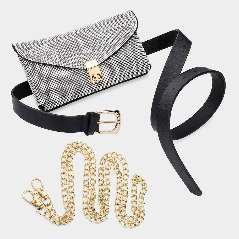 Madeline Love Gold, Multi Bling Studded Envelope Belt Bag / Crossbody Bag - Bags & Wallets - extra